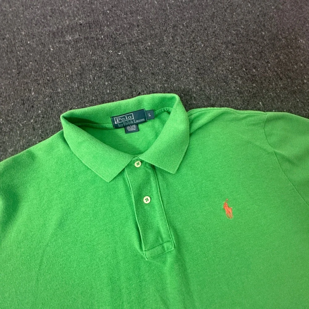Polo Ralph Lauren Polo Shirt Mens Large Green Classic Fit Pique Cotton SS
